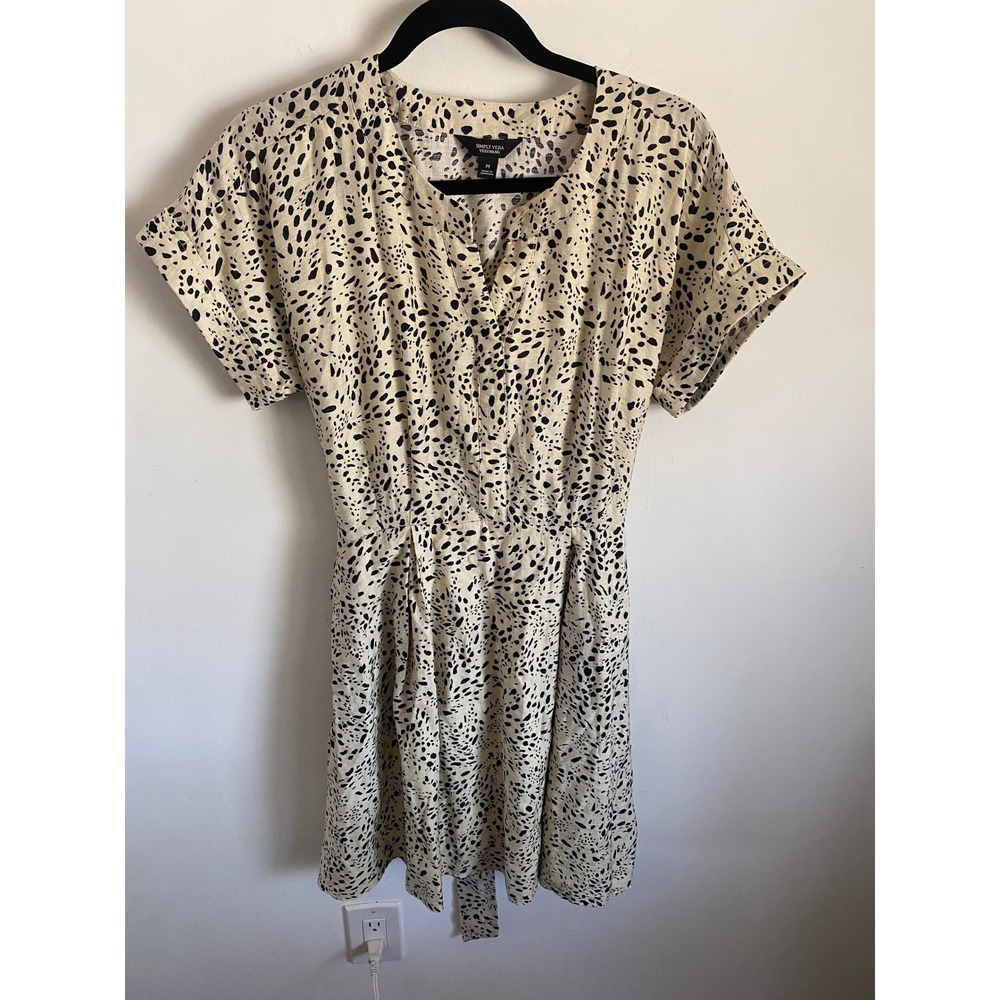 Simply Vera Vera Wang Dress Womens M Cream Black Animal Print Tie Waist Pockets